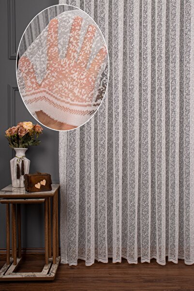 UTKUM EV TEKSTİL ÜRÜNLERİ Kar Desen Örme Tül Perde 1/2,5 Orta Pile 1165