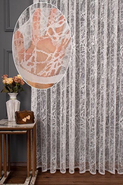 UTKUM EV TEKSTİL ÜRÜNLERİ Cam Kırığı Örme Tül Perde 1/3 Sık Pile 1207