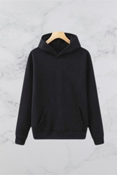 Kaplan DESİGN Unisex Black Hooded Kangru Pocket Oversize Sweatshirt