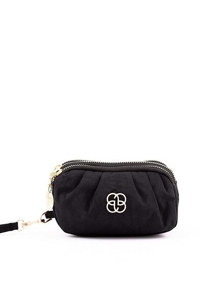ABREM BUTİK Women's Black Crinkle 3 Compartment Hand Wallet