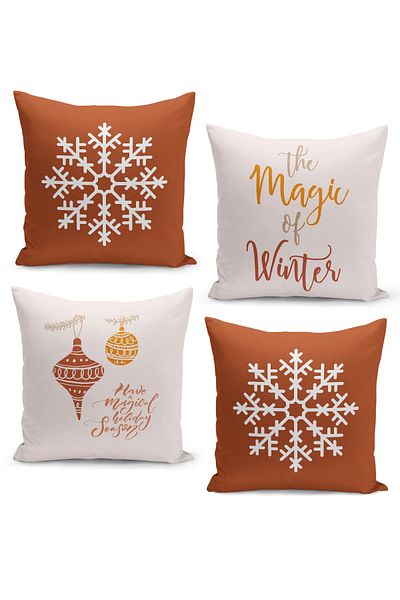 Filamente 4-Piece Throw Pillow Cover Set New Year's Eve Christmas Pattern Double-Sided Digital Printed