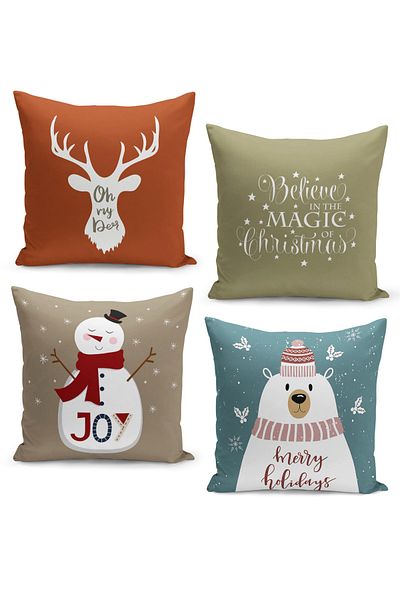 Filamente 4-Piece Throw Pillow Cover Set New Year's Eve Christmas Pattern Double-Sided Digital Printed