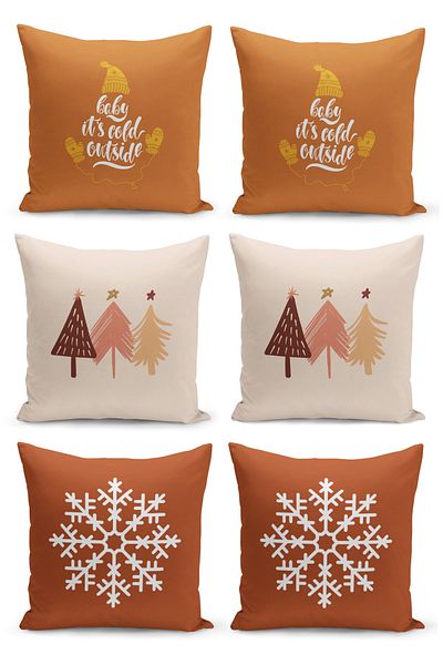Filamente 6-Piece Throw Pillow Cover Set New Year's Eve Christmas Pattern Double-Sided Digital Printed