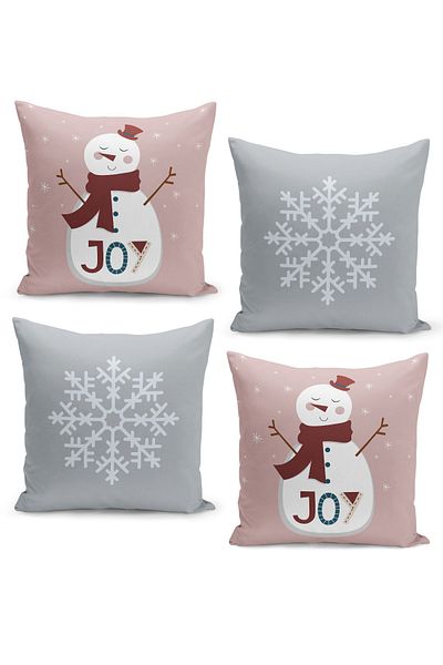 Filamente 4-Piece Throw Pillow Cover Set New Year's Eve Christmas Pattern Double-Sided Digital Printed
