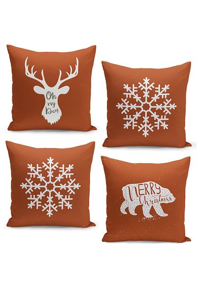 Filamente 4-Piece Throw Pillow Cover Set New Year's Eve Christmas Pattern Double-Sided Digital Printed