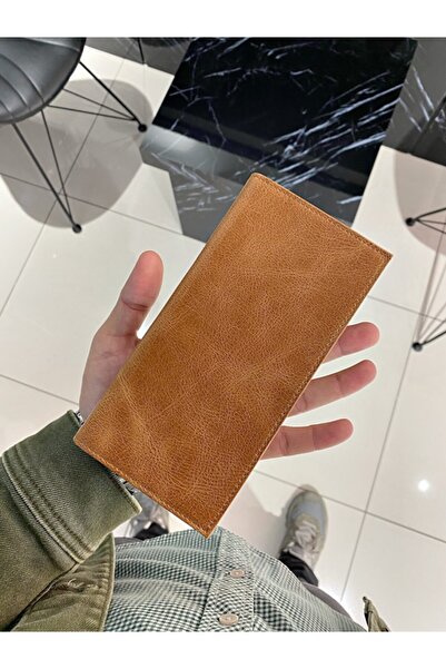 Fil Deri Genuine Leather Wallet with Phone Compartment Zipper Compartment Men's Tan Color 2013