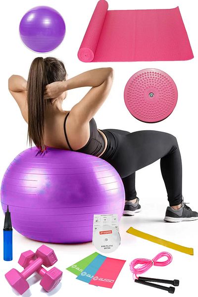 Jet 13-Piece Pilates Set Ball, 3-Piece Pilates Band Rubber Dumbbell Mat Jump Rope Twister Disc Purple