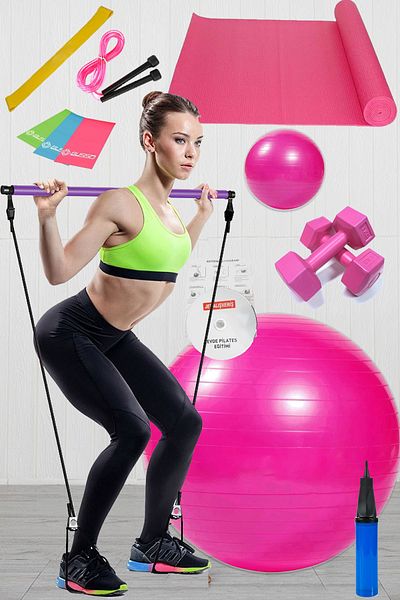 Jet 13-Piece Pilates Set Ball, 3-Piece Pilates Band Tire, Dumbbell Mat, Jump Rope, Pilates Studio Bar