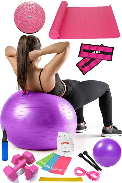 Jet 14-Piece Pilates Set Ball, 3-Piece Pilates Band Dumbbell Mat Jump Rope Twister Aerobic Weight Purple