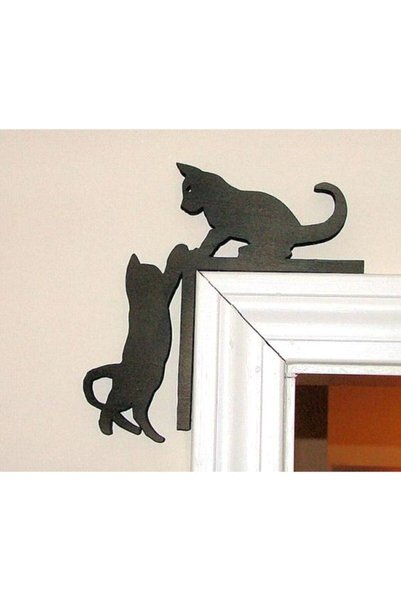 MİNAY HOME Kapı Köşeliği Kedi Lazer Kesim Duvar Süsü - Duvar Dekoru ( 35x35 C...