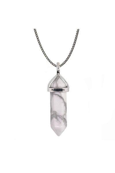 ByKolyeucum قطع الأظافر الأبيض Howlite حجر الحجر الطبيعي قلادة هدية الإكسسوارات والمجوهرات