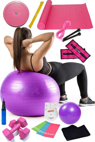 Jet 15 Pilates Set Ball Pilates Band Dumbbell Mat Jump Rope Twister Aerobic Belt Weight Purple