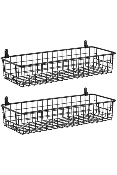 GO DEKOR Metal 2li Kancalı Çok Amaçlı Duvar Sepeti - Siyah