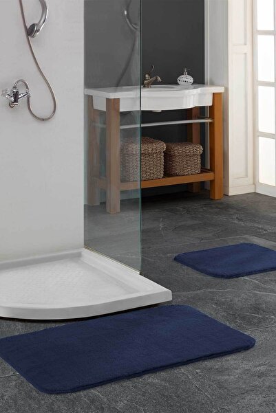 Elart Doly Banyo Paspas Takımı 2'li Kaydırmaz Tabanlı Peluş Lacivert
