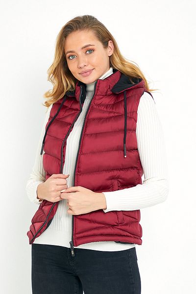 DYNAMO Vestă pufă de damă bordeaux cu fleece în interiorul glugăi