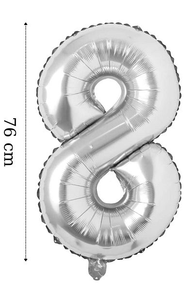 ELGALA Foil Balloon Number 8 Helium Balloon 76 Cm Silver Color