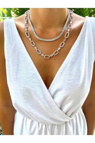 My Karma Store Zirkon Taşlı Altin Kaplama Su Yolu Choker Gümüş Trn3539