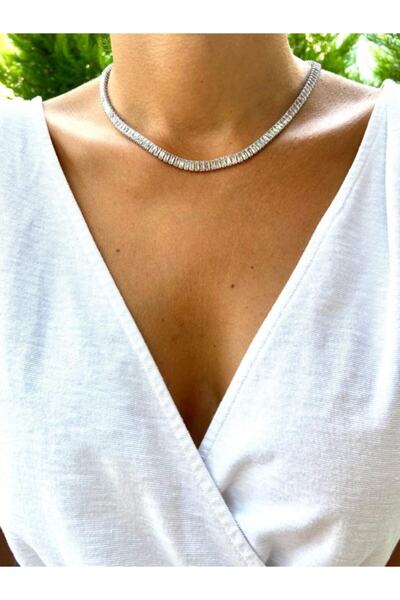 My Karma Store Zirkon Taşlı Altin Kaplama Su Yolu Choker Gümüş Trn3539