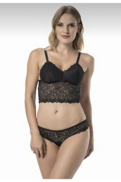 Koza Women's Black Lace Unpadded Bralet Set