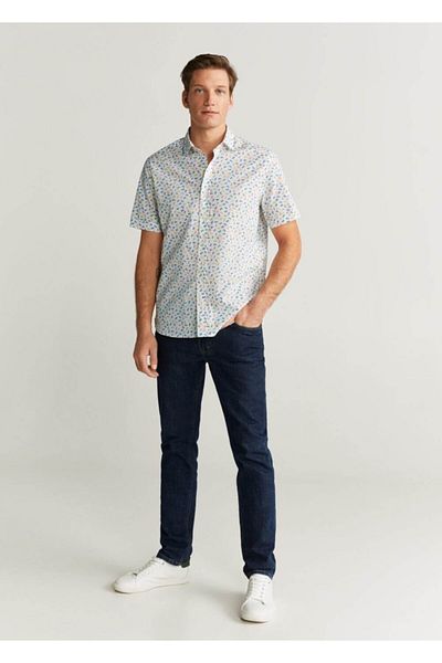 MANGO Man Men's White Slim-Fit Patterned Cotton Shirt67070538