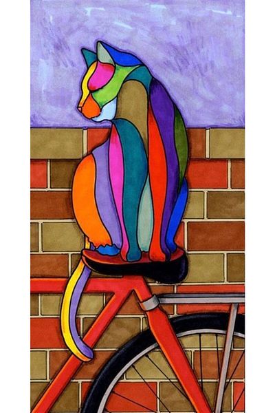 Marcel Kristal Tablo Colorful Cat Marcel Art Diamond Mosaic Painting 28x53cm