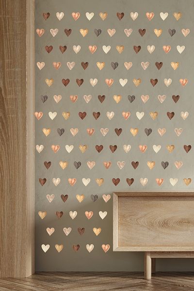 ENGINPRINT 144 Pieces Watercolor Effect Brown Hearts Wall Sticker