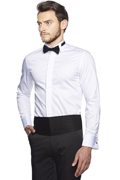 ALTINYILDIZ CLASSICS Men's White Groom Suit Ata Collar Tailored Slim Fit Shirt