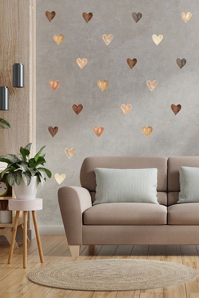 ENGINPRINT 84 Pieces Watercolor Effect Brown Hearts Wall Sticker