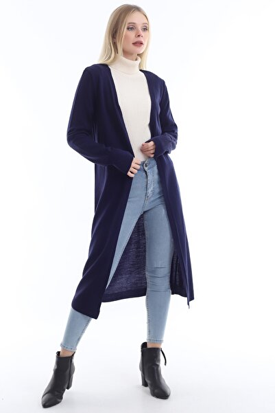 Matte Women's Navy Blue Long Knitwear Cardigan