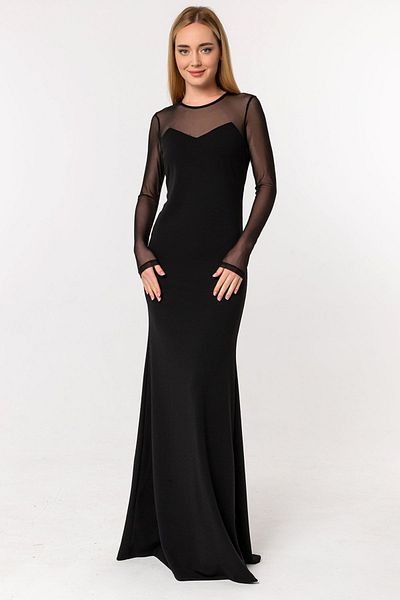 Laranor Black Lip Collar Tulle Detail Evening Dress Fish Dress