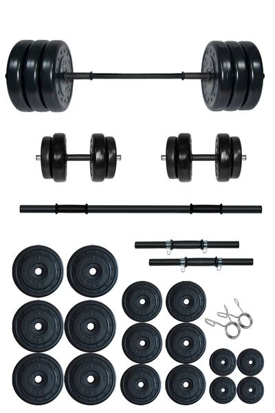 Fitset 105 kg Halter Seti Ve Dambıl Seti Ağırlık Fitness Seti 1000662