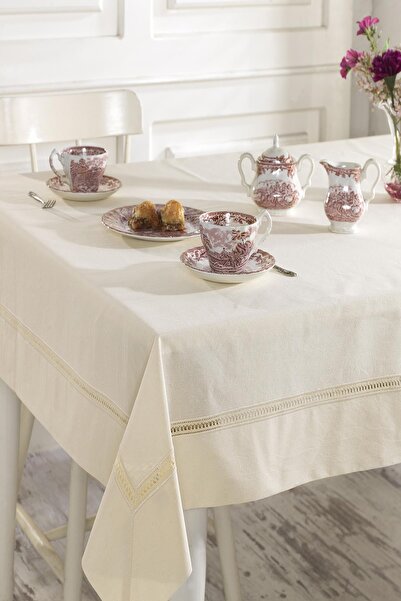 ÖDEL HOME Natural Buldan Fabric Openwork Tablecloth