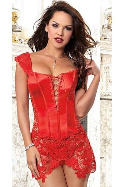 For Dreams Costum bustier din piele din dantelă cu fermoar la spate roșu pentru femei Ew-8019