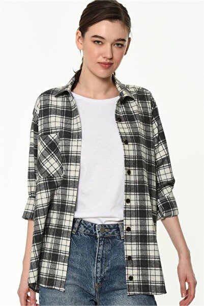 Dewberry Z6662 Bayan Gömlek-beyaz-siyah