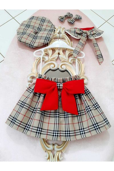 Eylülce Butik Pattern Paper Bag Skirt & Hat & Vintage Collar & Buckle Set