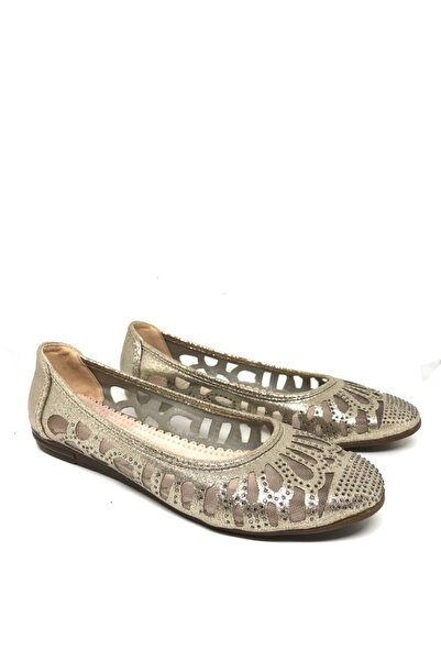 YGTSHOES Kadın Altın Dore Babet Ayakkabı