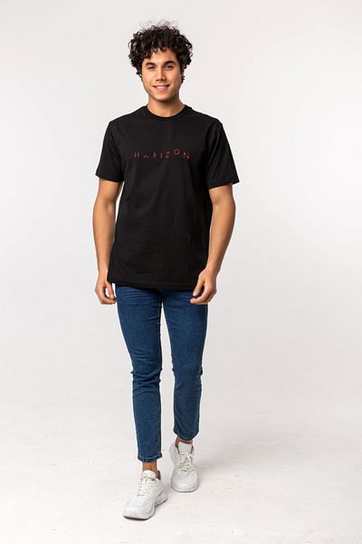 Nur Aka by Nurteks Horizon Embroidered Black 100% Cotton Oversize Large Size T-shirt