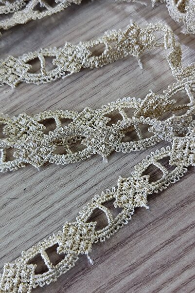 DUAYEN Altın Rengi Güpür Dantel Simli Metre Fiyatı Zincir Ara Desen 2 Metre