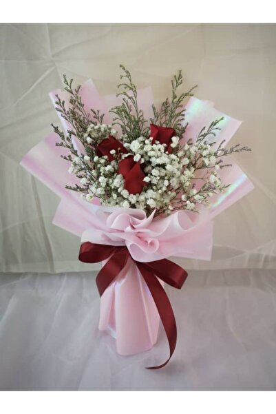 Orkide Sevgiye Cesaret Et - 3 Kırmızı Gül Buketi - Özel Aranjman Hediyelik Ke...