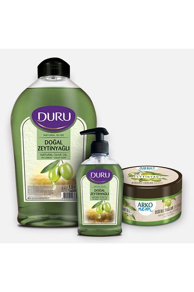 Duru Olive Oil Liquid Soap 1.5lt+300ml And Arko Moisture Precious Oils Olive Oil Cream 250ml