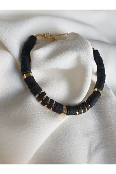 HERCY سوار فيمو أسود مع تفاصيل غسالة ذهبية