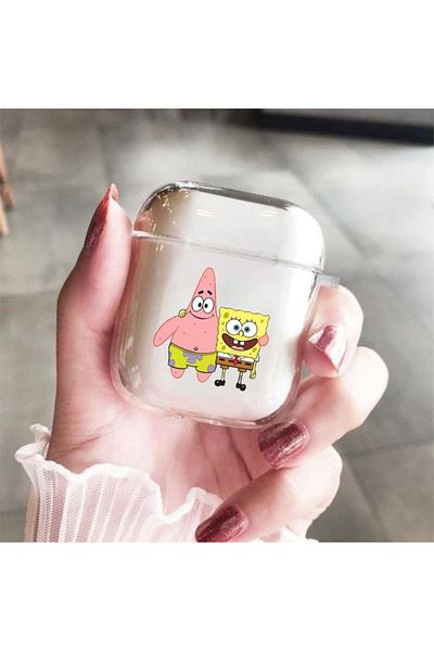 mooodcase Premium Silicone Patrick Star and SpongeBob Patterned Transparent Wireless Headphone Case