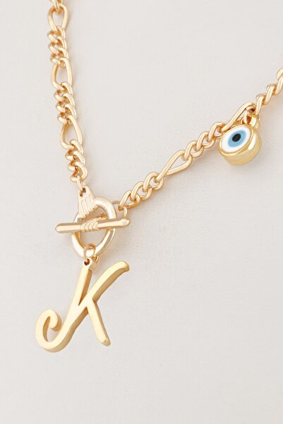 Sortie Aksesuar Nazar Boncuklu Çelik Harf Kolye 003 K