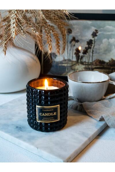 La Casa Art Siyah Seramik Dekoratif Mum Yaldızlı Etiket Patchouli Kokulu