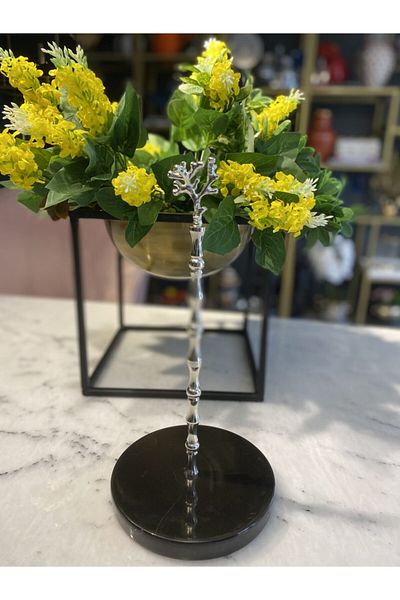 mar&more Black Marble Coral Figured Towel Holder - Silver Color