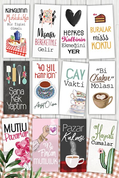 Pankart Evi Kahve Motto 12'li Sunum Kartları Karışık