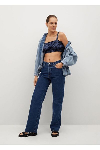 MANGO Woman Top scurt pentru femei cu imprimeu albastru