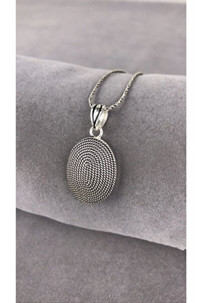 BEY SİLVER Telkari Parmak Izi Oval Gümüş Kadın Kolye