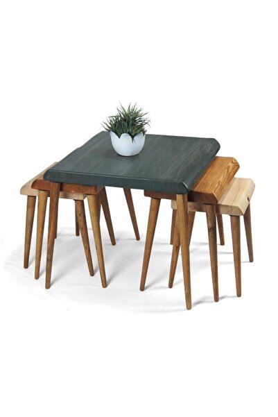 Mobenta Doğal Ağaç Masif Kütük 3’lü Orta Zigon Sehpa