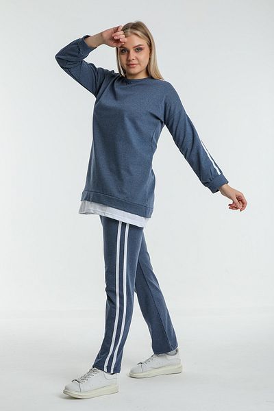 CNG MODA Large Size Indigo Piping Embroidered Tracksuit Set